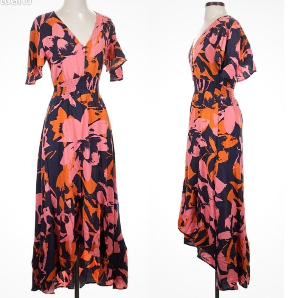 Abel the Label Anthropologie Clare Floral High Low Dress Small Smocked Waist